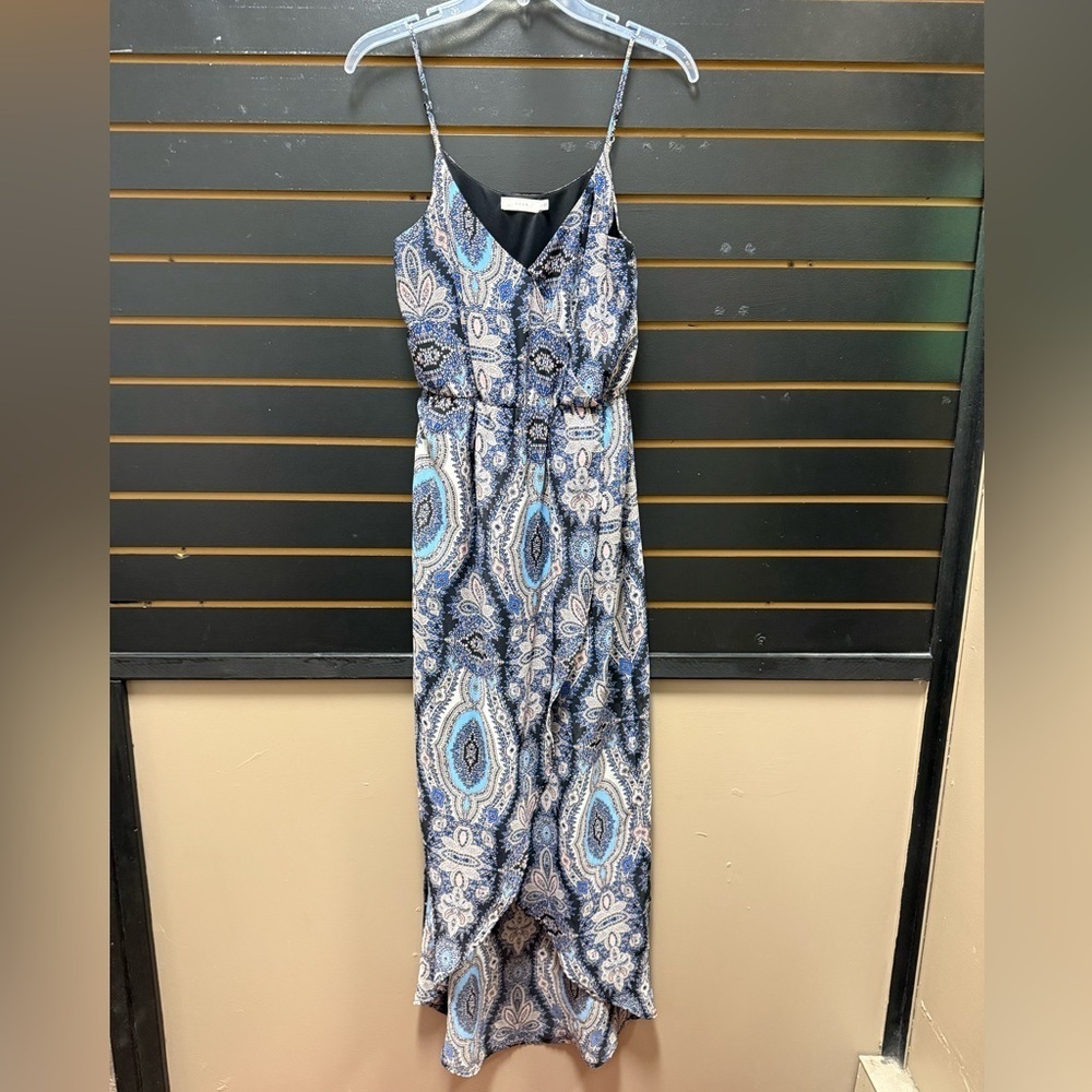LUSH Blue Paisley High-Low Maxi Dress Size S Boho Spaghetti Strap